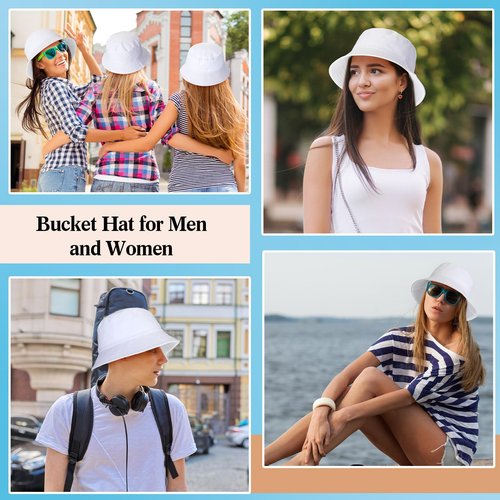 Mepase 60 Pcs Bucket Hat, Cotton Summer Cap for Women Men Summer Solid Color Beach Getaway Fisherman's Hat Outdoor and Travel (22.04-22.83 Inch)