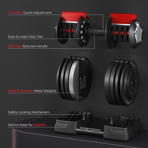 Yaheetech Adjustable Dumbbell Set 25/40/52.5/90LBS Adjustable Dumbbells Fast Adjust Dumbbell Weight Set with Anti-Slip Handle and Tray for Men/Women Home Gym Strength Training Equipment Single/Pair