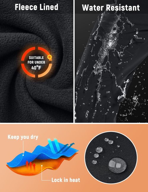 baleaf Men's Winter Cycling Running Pant Water Resistant Fleece Mountain Bike Pants Cold Weather Gear Windproof Black L