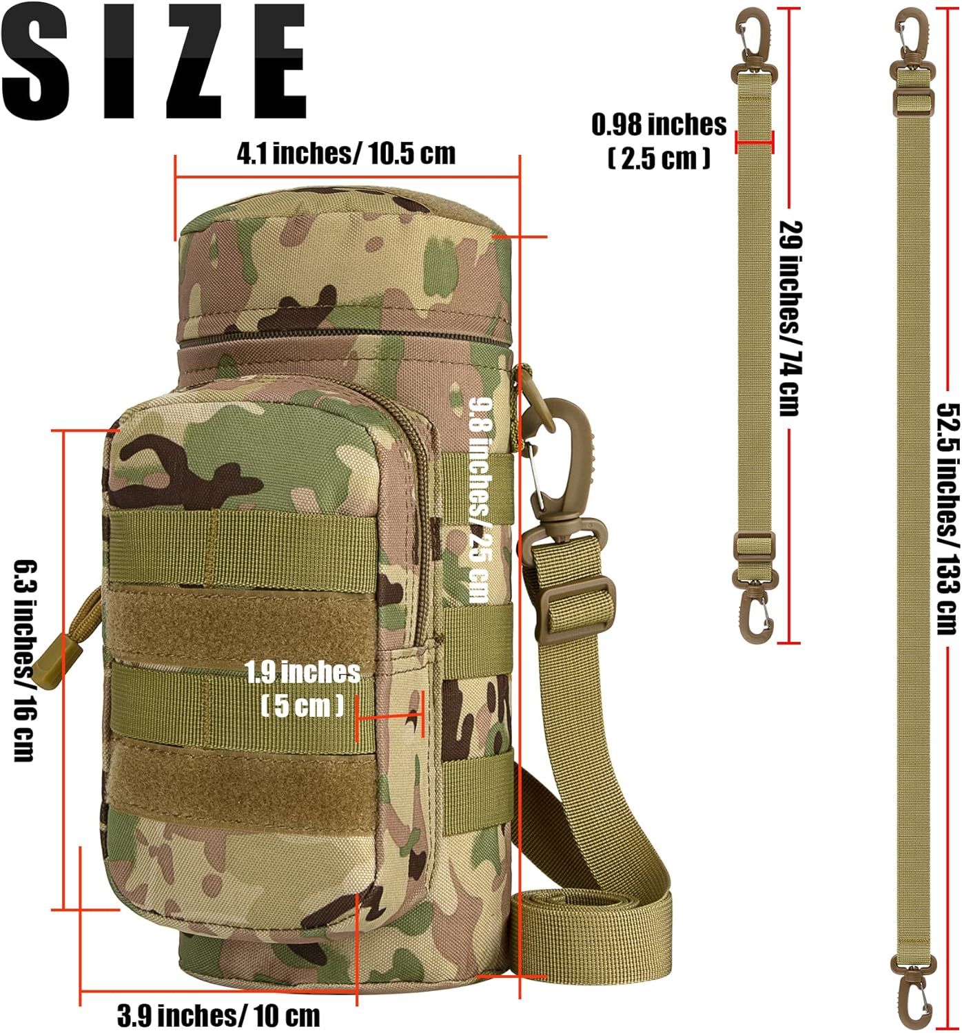 IronSeals Tactical Molle Water Bottle Holder Pouch Hydration Carrier Bag with Detachable Shoulder Strap
