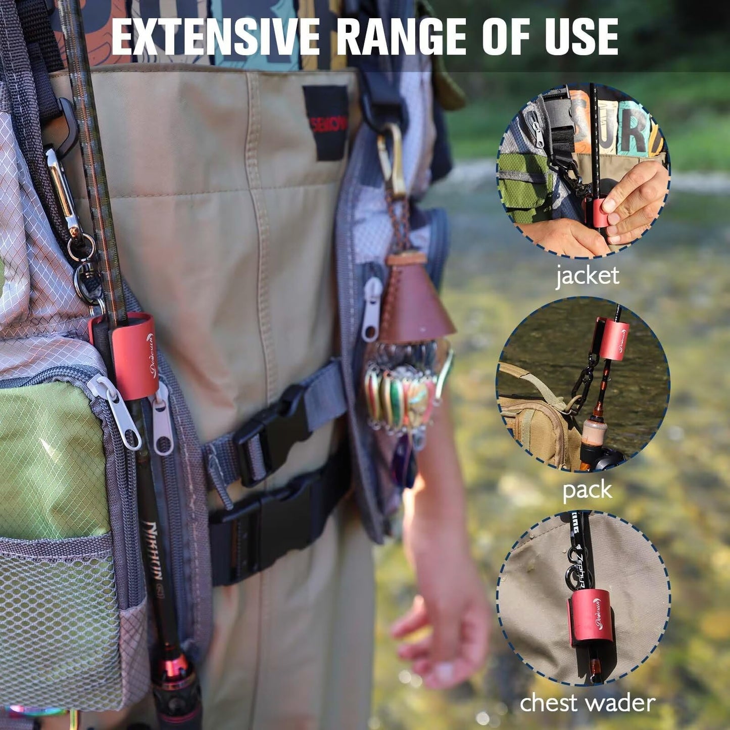 Dovesun Creek Rod Clips Wearable Fishing Rod Holder Clip Fly Fishing Pole Accessories 2PCS Red
