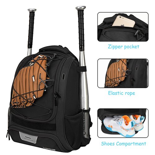 Youth Baseball Bag - Bat Backpack for Baseball, T-Ball & Softball Equipment & Gear, Bat & Glove Holder Gift, Large Main Compartment for Helmet & accessories, Separate Shoes Compartment, Fence Hook