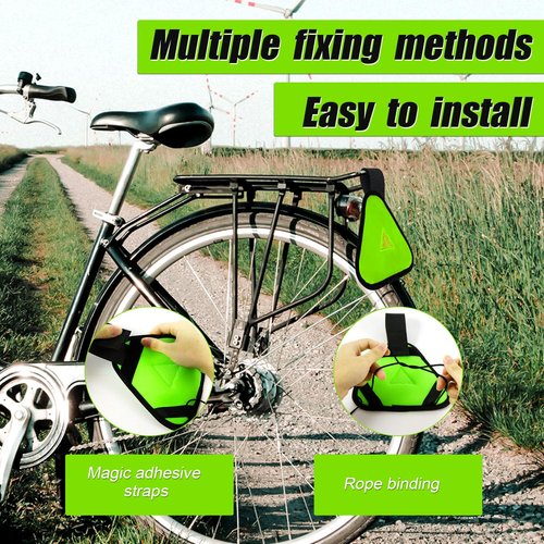 PEUTIER Reflective Triangle Sign, Bright Reflective Yield Symbol with Magic Adhesive Strap & Cord High Visibility Warning Safety Triangle Accessories for Bike Backpack Different Scenes (Green)