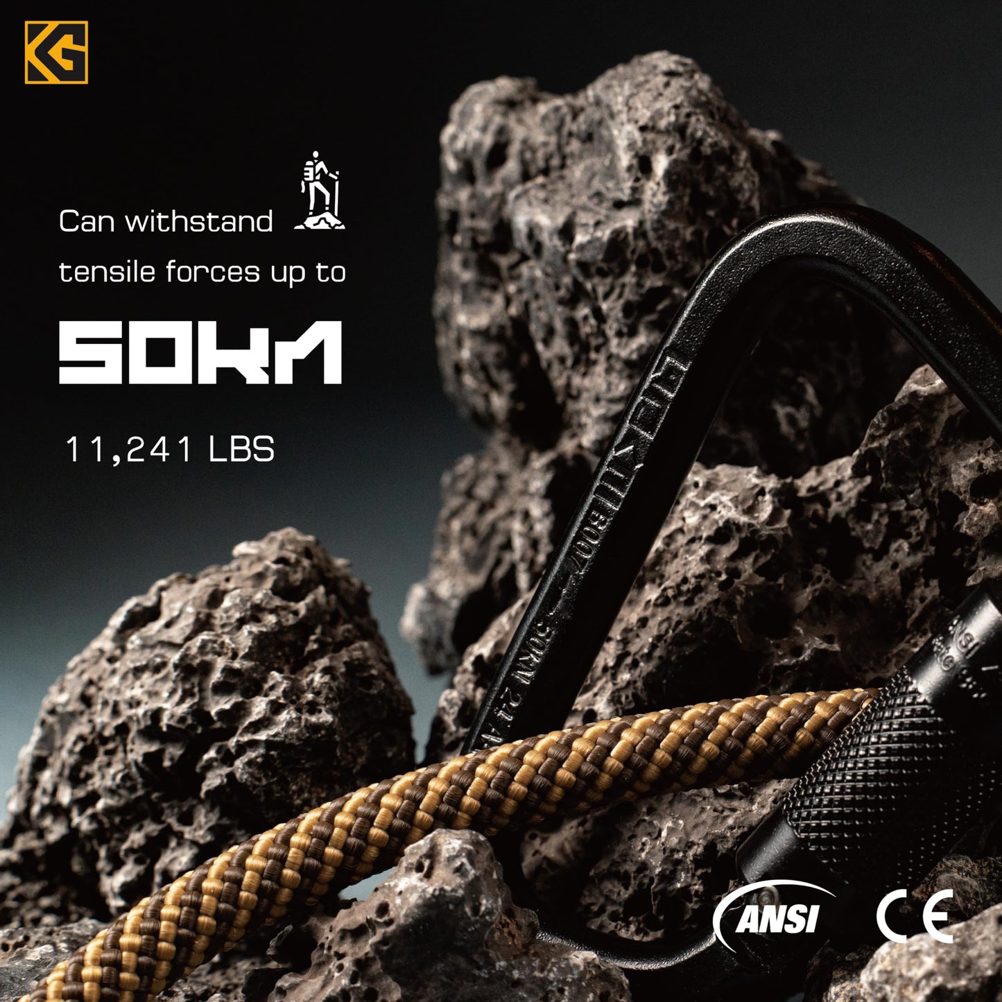 GDK2 Explorer CE Certified 50kN Screwgate Locking Carabiner in Size 4.33 x 2.68 inch, Heavy-Duty Carabiners for Climbing, Mountaineering, and Rappelling, Alloy Steel, Midnight Black,1 Pack