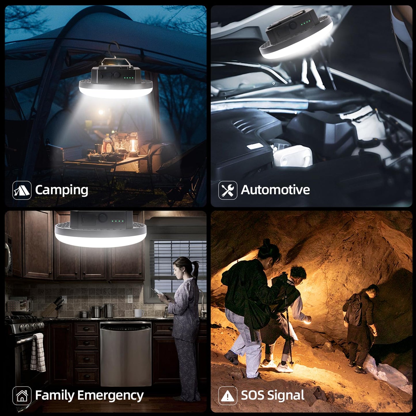 Amkulop Tent Light Hanging for Camping,Bright LED Rechargeable Portable Lantern for Vendor Booths,Waterproof Outdoor Lights with Battery Power, Camp Lamp Light with Magnet for Outdoor Glamping(Black)