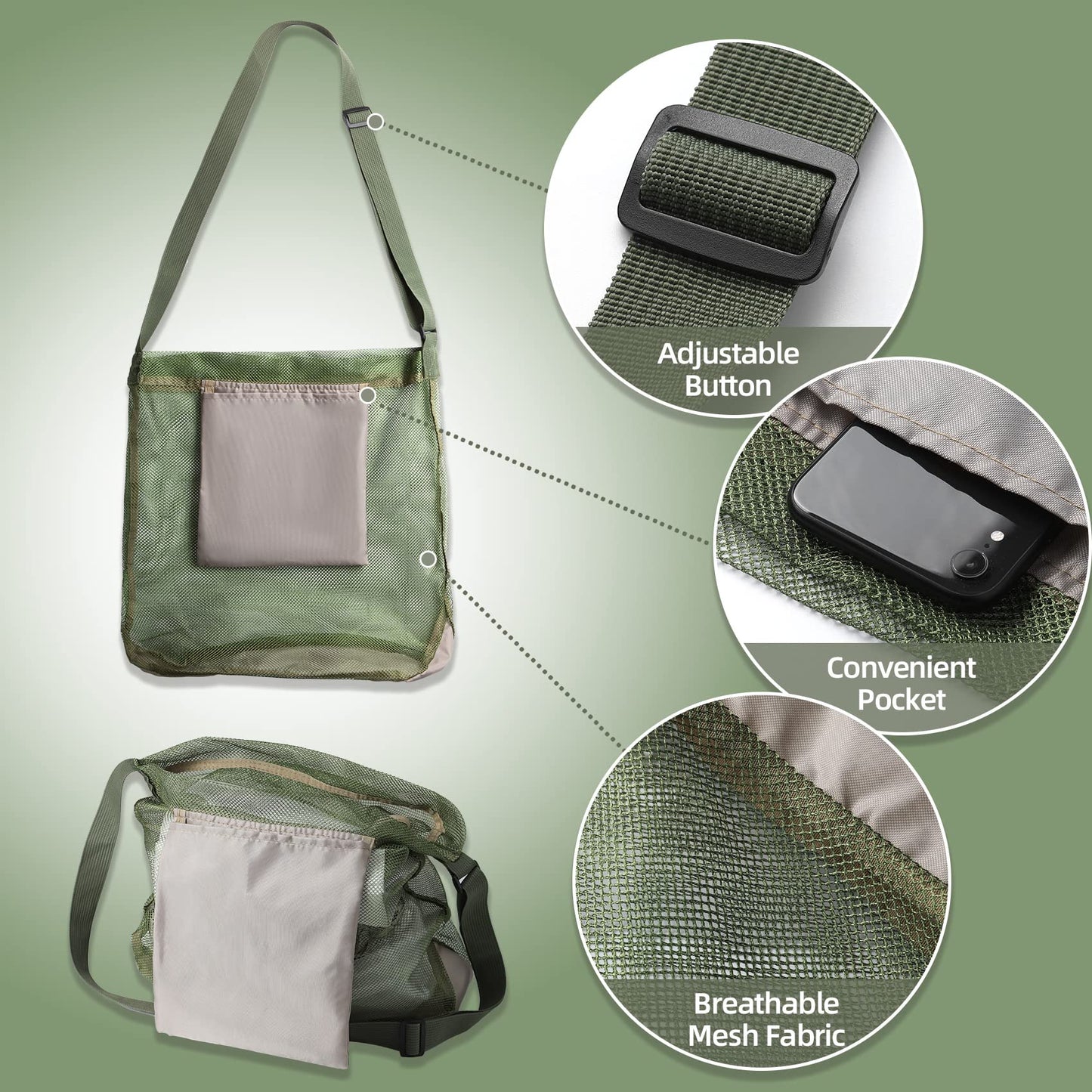 Mushroom Foraging Hunting Bag (17x16 Inches) - Foraging Kit With Mesh Bag, Adjustable Shoulder Strap, Ideal Gift For Mushroom Foragers (2 pack)