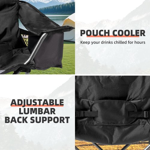 Tisetrail 2 Pack Folding Camping Chairs Set of 2 for Adults High Back Padded Lawn Chairs Portable Outdoor Camp Chairs, 400lbs Capacity, Black & Gray