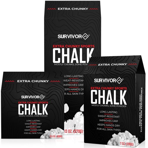 SURVIVOR Gym Chalk - Climbing Chalk, Lifting Chalk, Gymnastics Chalk - Pure Magnesium Carbonate Hand Chalk Powder, Weightlifting Chalk Gym - Rock Climbing Chalk for Weights (Ultra Fine, 3.5 OZ.)