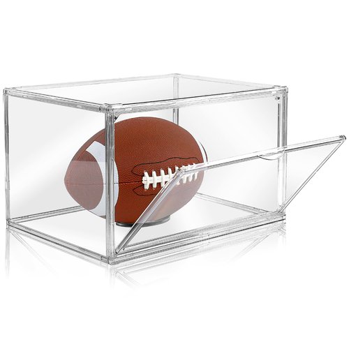 Cutora 2PACK Football Display Case Acrylic Stackable Football Storage Box with Magnetic Door and Stand Mount, Large Clear UV Protection Holder, Fit Full Size Professional Football