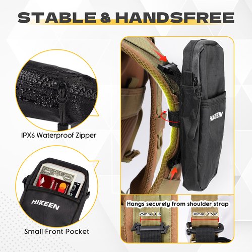 Hikeen X-Pac Backpack Strap Pouch for Smartphone, Weatherproof Durable Tactical Molle Phone Pouch with Carabiner, Molle Backpack Phone Holder Fit Outdoor/Hiking/Climbing-1pcs