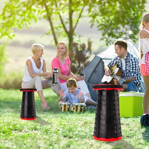 Doseno Upgraded Foldable Stool Thickened Set of 2, Portable Collapsible Stool Retractable Stool, Foldable Portable Collapsible Chair for Fishing, Hiking Tours, BBQ, Parties, Outdoor Activities (Red)