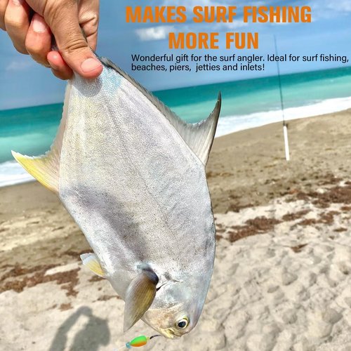 Dovesun Pompano Rigs for Surf Fishing Unique T-Knot Strong Pre-Rigged Pompano Rigs Saltwater Bullet Float(2colors)*2/0 Hook*10PCS