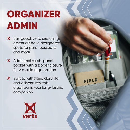 Vertx Multi Pocket Organizer Insert Admin for Backpack, Bag Organization, Hook and Loop Attachment