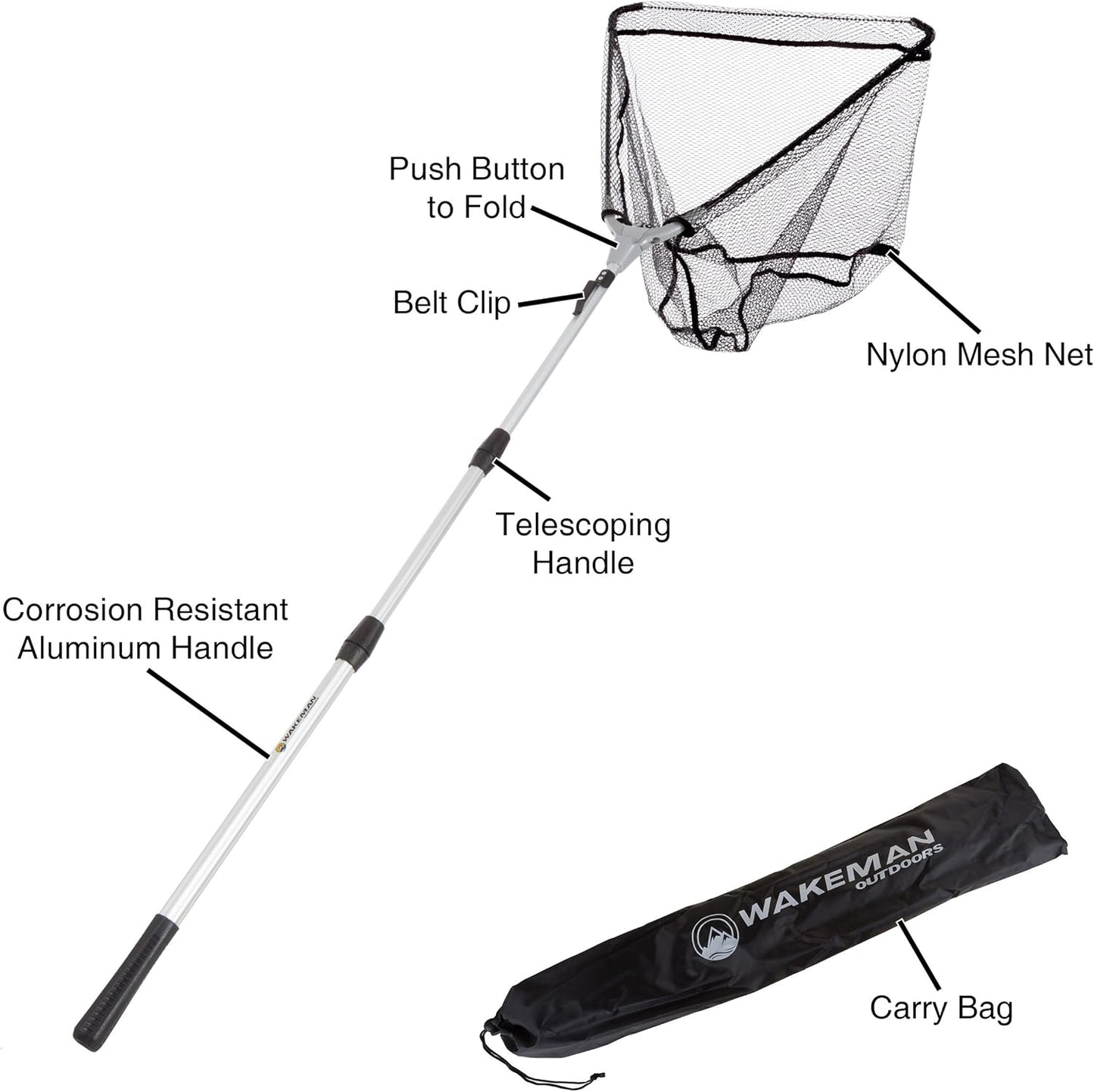 Fishing Net with Telescoping Handle- Collapsible and Adjustable Landing Net with Corrosion Resistant Handle and Carry Bag