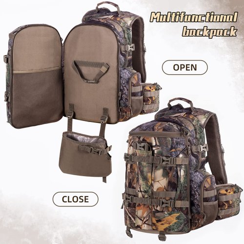 BLISSWILL Large Hunting Backpack with padded weapon for Bow Rifle Hunting Gear Accessories 40L(New leaf camouflage)