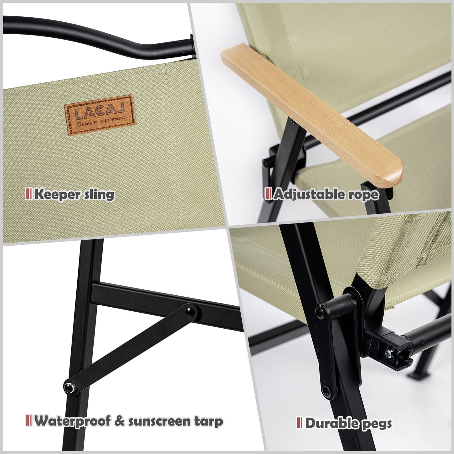 G2 GO2GETHER Folding Camping Chair for Adults Outside, Heavy Duty Aluminum Alloy Frame with Armrest, Comfortable Ripstop Oxford Cloth, Easy for Camping, Hiking, Picnic, Party(Beige L Size)