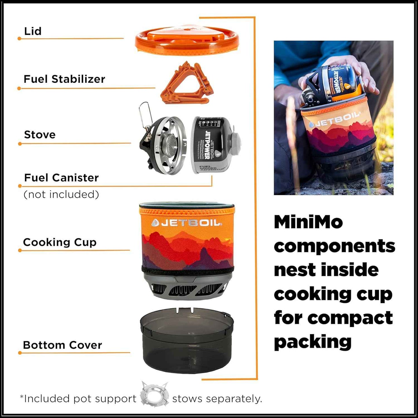 Jetboil MiniMo Camping Stove - Adjustable Heat Backpacking Cooking System