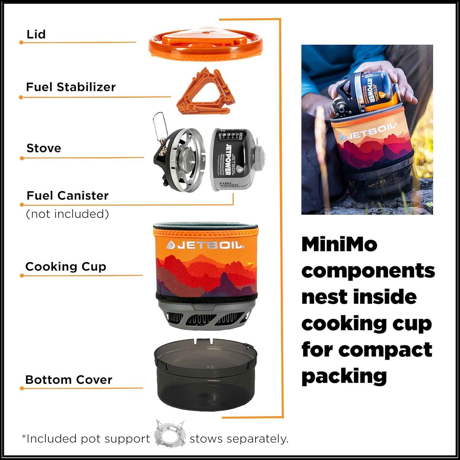 Jetboil MiniMo Camping Stove - Adjustable Heat Backpacking Cooking System