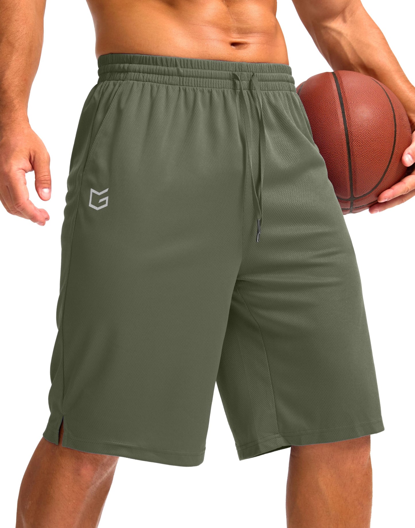 Men's Athletic Shorts with Pockets 9" / 11" Long Basketball Shorts Lightweight Quick Dry Gym Workout Shorts for Men(Sage,S)