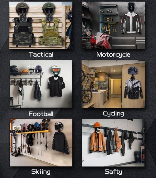 ULIONTAC Tactical Accessory Display Rack Ferrous with Helmet Holder Multipurpose Wall Mount Organizer for Motorcycle, Cycling, and Sports Gear
