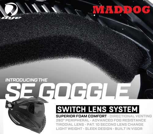 Maddog Dye SE Special Edition Paintball Mask Goggle System | Replaceable SLS Thermal Dual-Pane Anti Fog Lens | Adjustable Full-Face Safety Certified Protection - Black with Smoke Lens