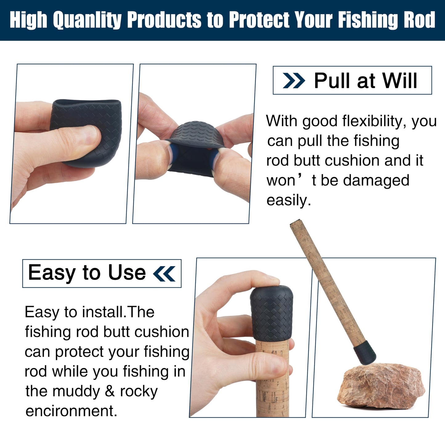 AGOOL Fishing Rod Butt Cushion Silicone Butt Cap End Seat Protector for Fishing Tackle Gear (L/M/S) 3colors 6pcs