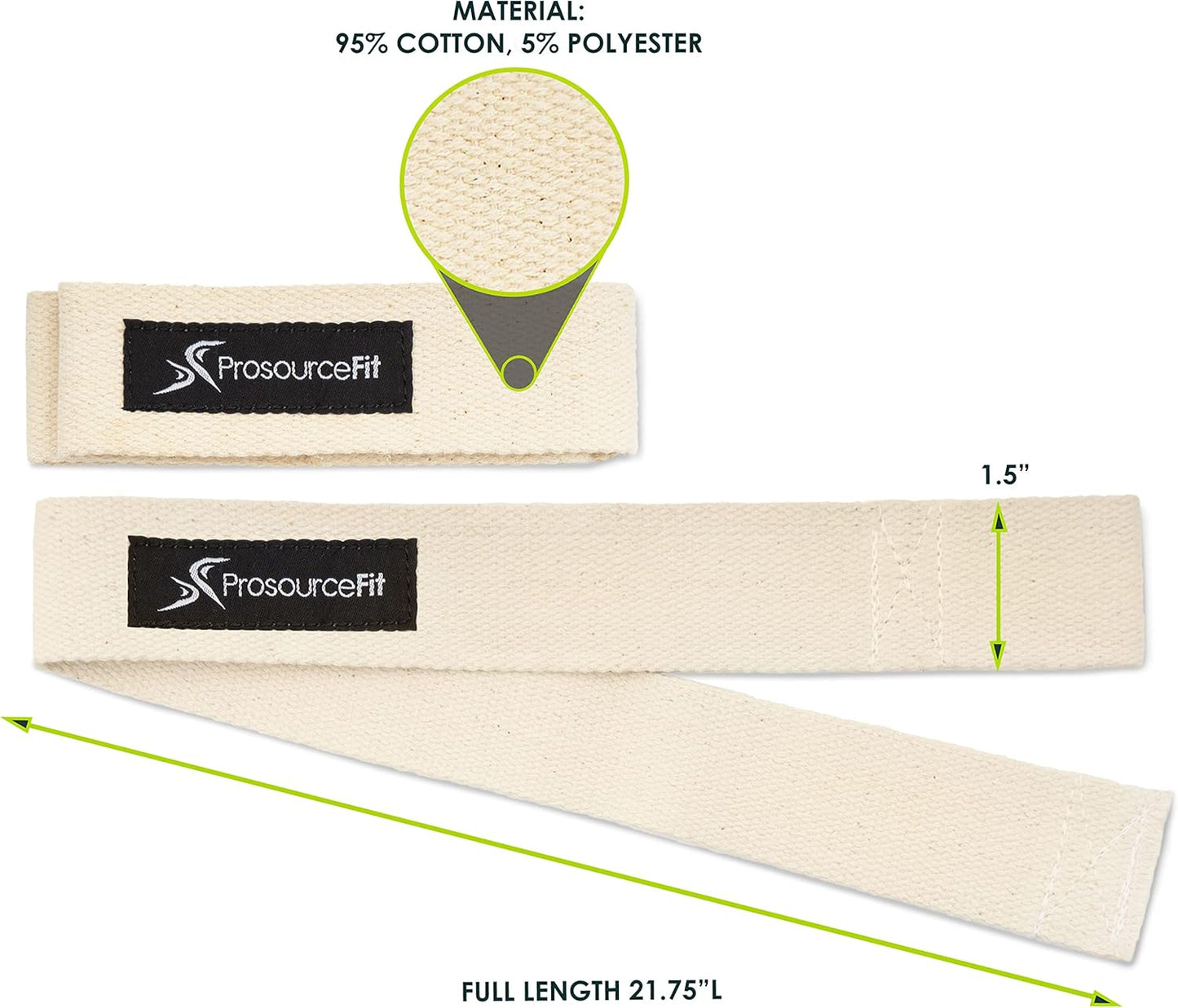 ProsourceFit Pair of Weight Lifting Straps for Men and Women, Adjustable Cotton Straps for Improved Grip, Beige