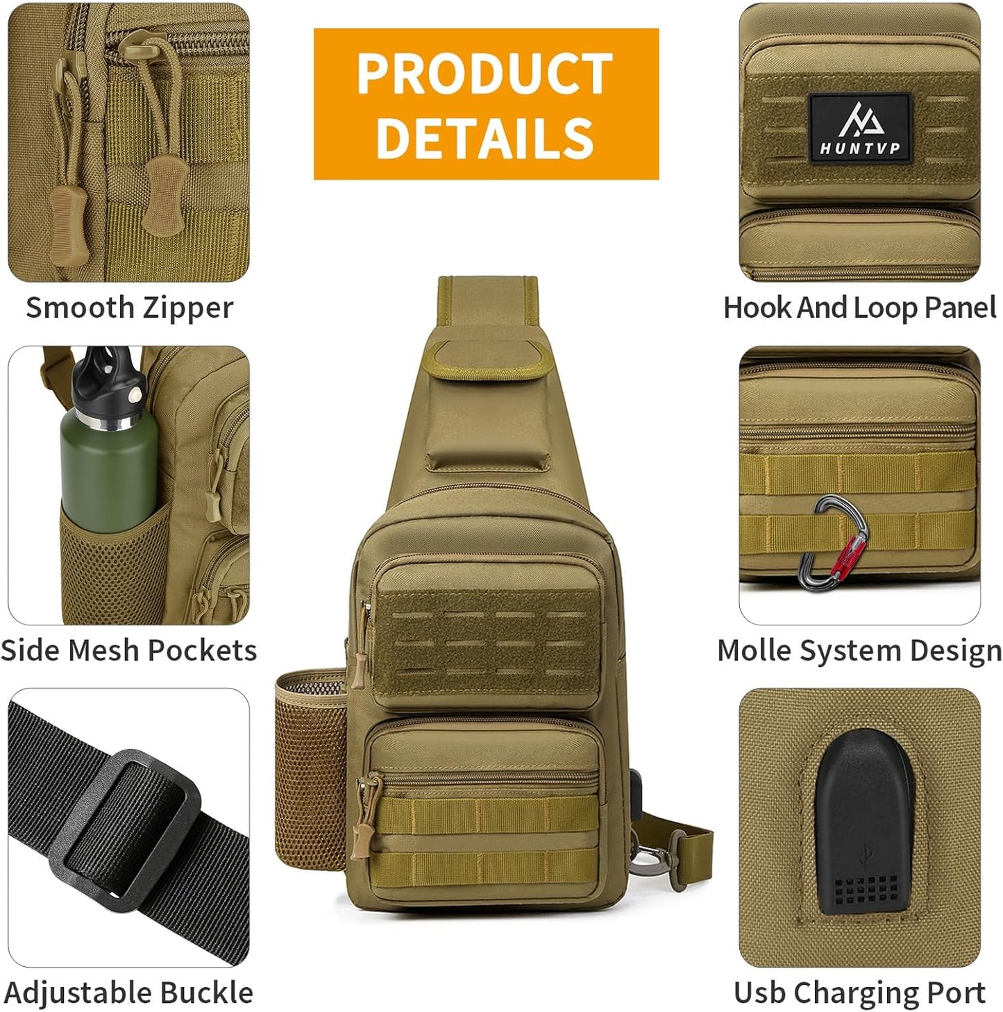 HUNTVP Small Tactical Sling Chest Pack Bag Molle Daypack Backpack Military Crossbody，Type1- ACU Camouflage