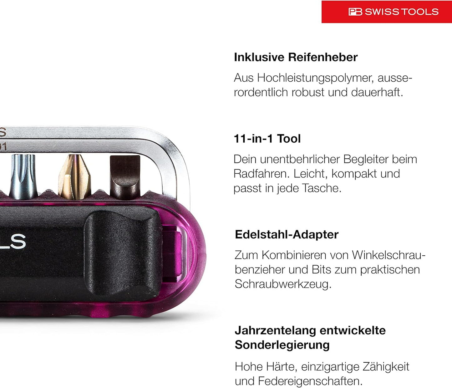 PB Swiss Tools Bike Multitool PB 470 | 100% Swiss Made | Pocket Tool with Bits, Allen Key, Steel Adapter, Tire Lever for Mountain and Road Bike, Bicycle, E-Bike (Green)