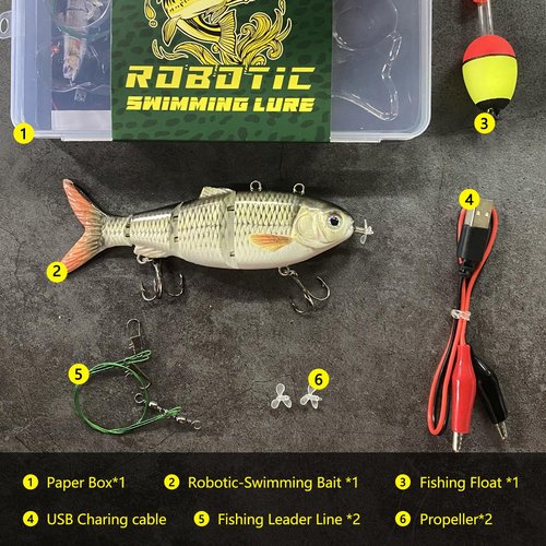 Robotic Swimming Lure 5.1” Fishing Lure 4-Segement Multi Jointed Swimbait Electric Bait LED Light USB Rechargeable Robotic Lure for Bass Trout Pike Fishing Tackle (Color T620#)