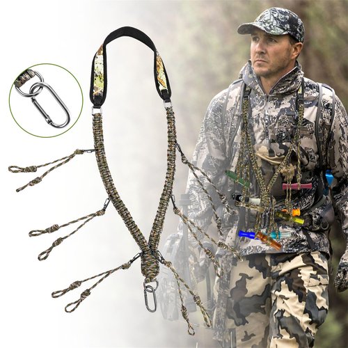 Duck Call Lanyard, Duck Whistle Hunting with 12 Removable Loops, Duck Calls for Hunting Camo Woven Duck Hunting Accessories with Drops Secures 6 Call, Outdoor Predator Gear Gift for Hunter