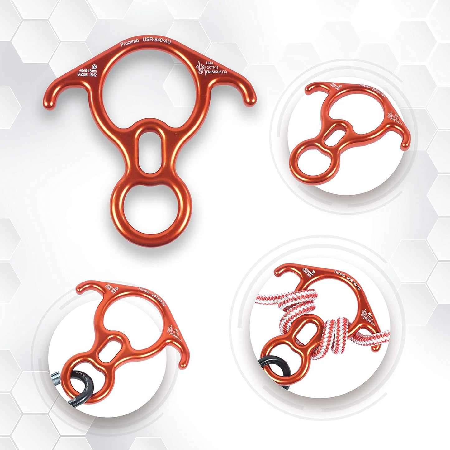 40kN Fall Rescue Big 8 Aluminum Descender with Bent-Ears Rappelling Gear Belay Device (Orange)