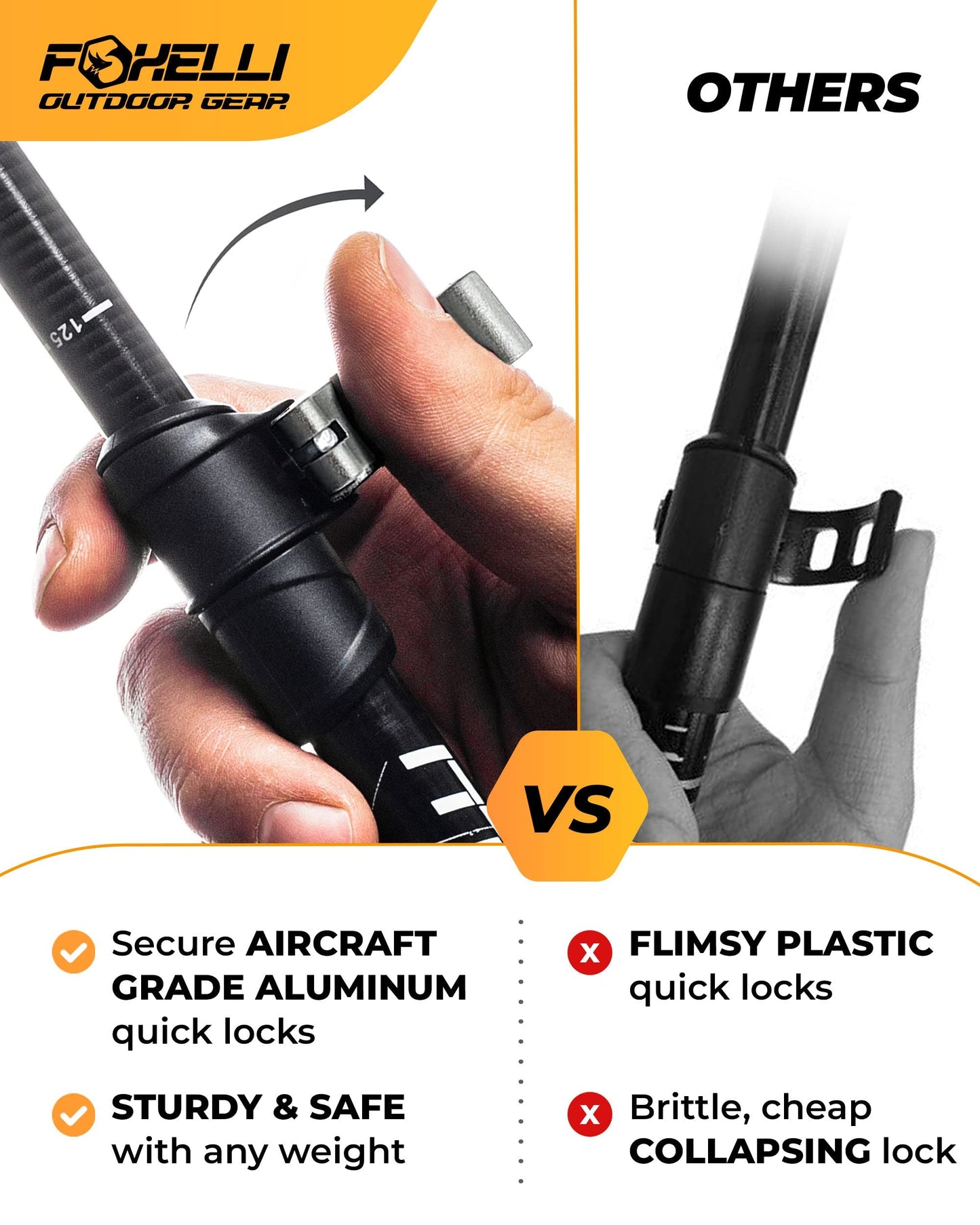 Foxelli Hiking Poles Bundle (2 Pairs) – Grey & Black Collapsible Lightweight Aircraft-Grade Aluminum Trekking Poles with Accessories