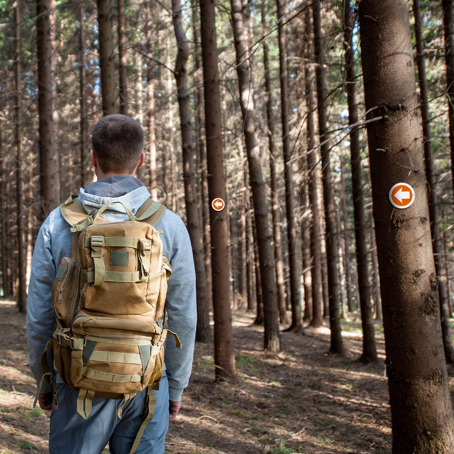 Amylove Reflective Trail Markers Bright Trail Signs Lightweight Glow Trail Arrows Markers for Tree Marking Reflector Camping Hunting Hiking and More, Orange (48 Pcs)