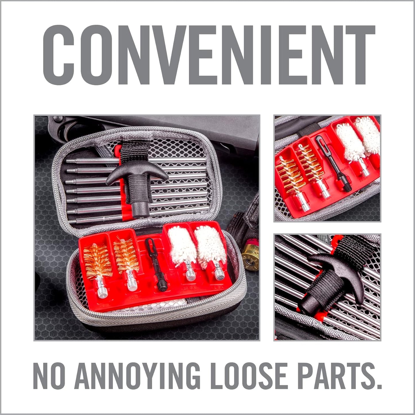 Real Avid Shotgun Cleaning Kit – Compact Cleaning Case for 12 and 20 Gauge with 7 Section Rod, Bronze Brushes, Mops, Bore Patch Tip, Thread Adaptor and 50 Patches - Trap & Hunting Maintenance Kit