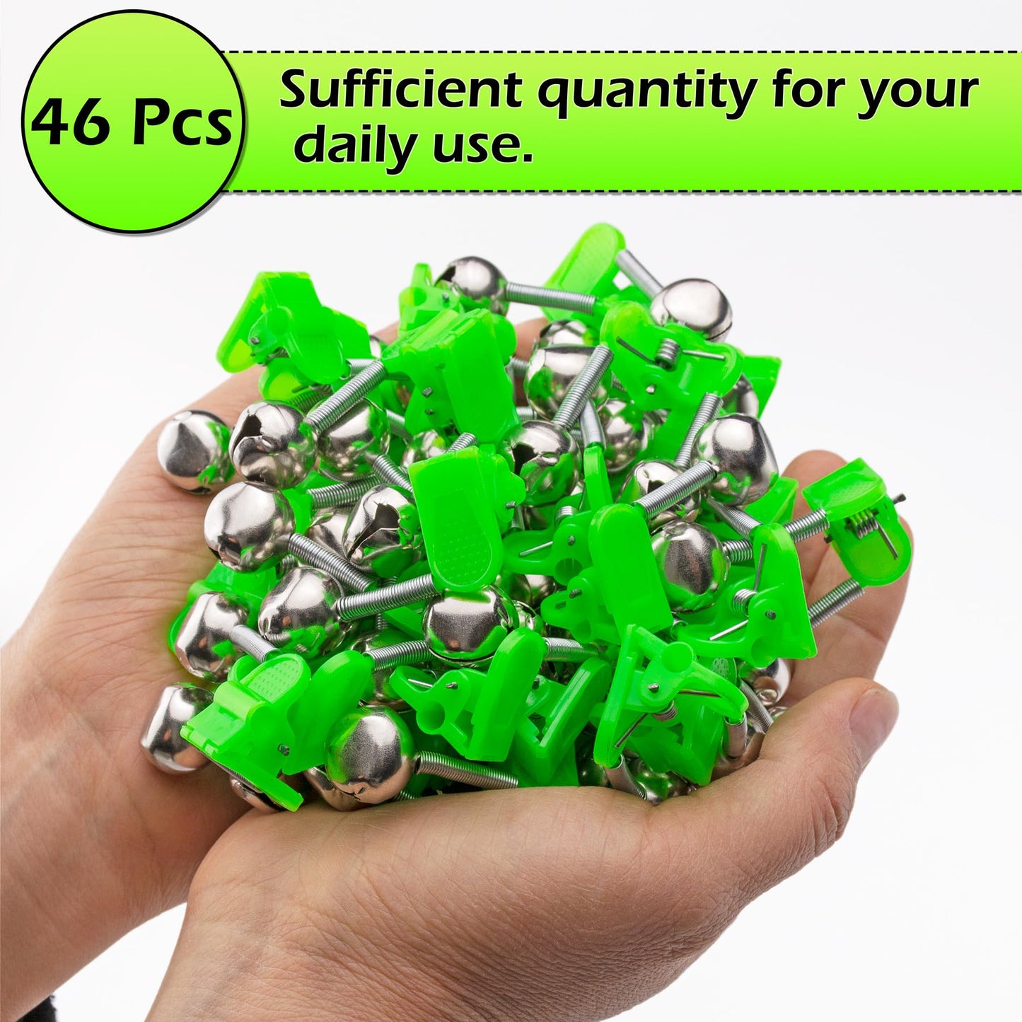 Famgee 46 Pcs Plastic Fishing Bells Clips Night Fishing Rod Fish Bite Bait Alarm Indicator with Dual Alert Bells