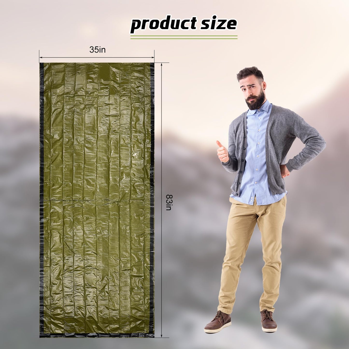 Mixweer 12 Pcs Emergency Sleeping Bag Portable Survival Sleeping Bag Thermal Bivy Sack Lightweight Emergency Shelter for Homeless People Waterproof Bivy Bag for Camping Hiking Adventure Outdoor, Green