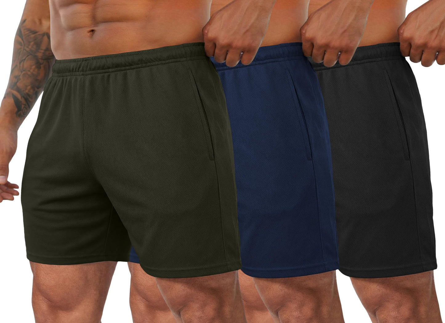 COOFANDY Men's 3 Pack Gym Workout Shorts Quick Dry Training Bodybuilding Shorts Mesh Athletic Short Pants with Pocket