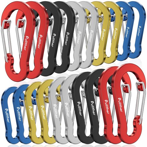 Pullther Aluminum Carabiner Clips - Set of 20, Small Multi-Colored, 2 Inch, Corrosion-Resistant, Lightweight, Ideal for Outdoor Sports, Hiking, Camping, Fishing