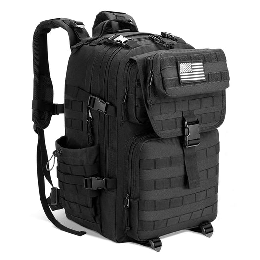 EZshoot Tactical Backpack, 45L Heavy Duty Military Backpack for Men, Army Molle 3 Days Assault Pack Bug Out Bag, Large Military Gear Travel Hiking Camping Sports Rucksack with Bottle Holder, Black