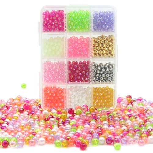 Mgowqav - Holographic Fishing Beads in 5mm for Rigs, Lures, and Baits (1200 Pack, 12 Color Assortment)