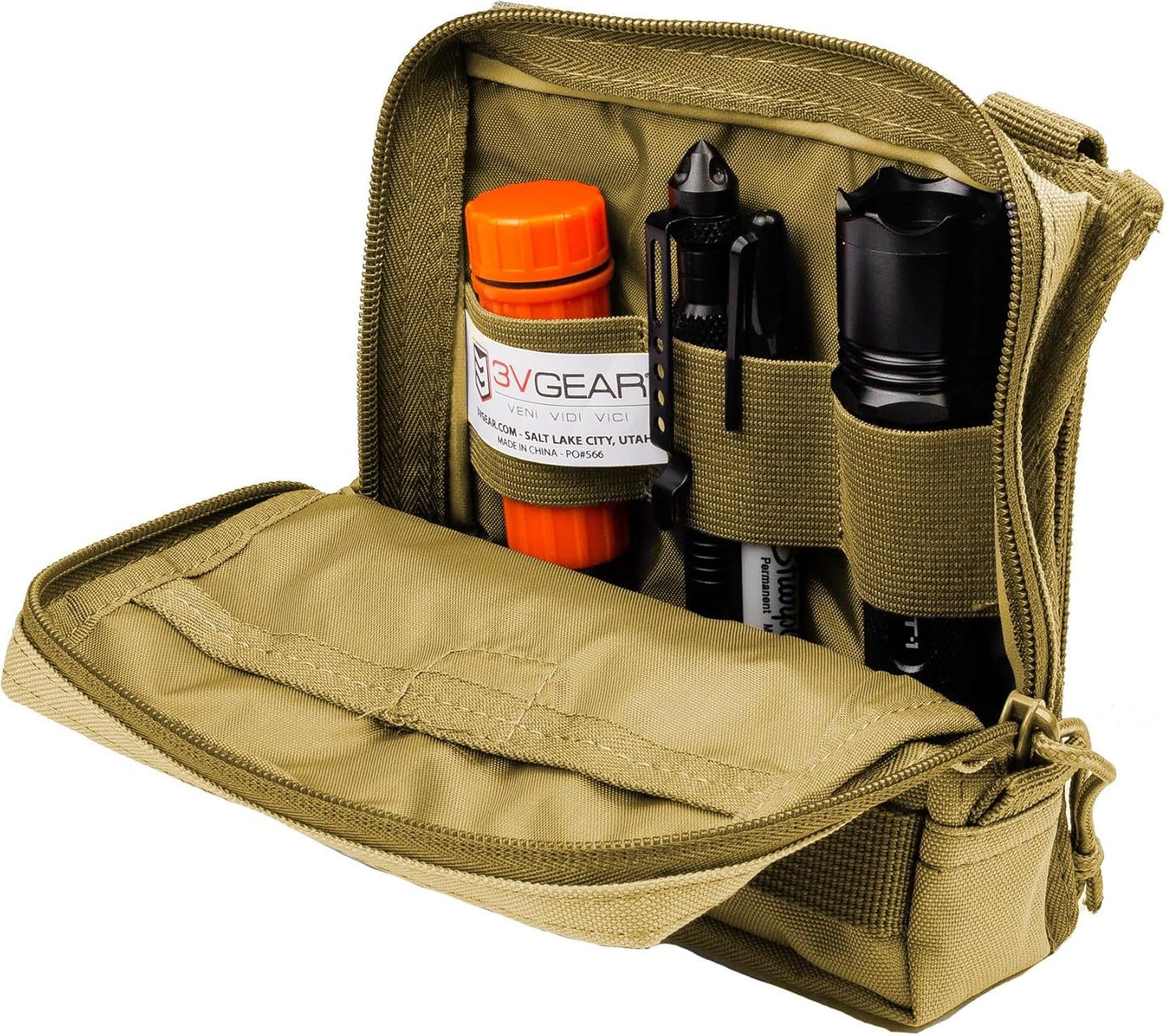3VGEAR Sidekick MOLLE Utility Pouch - Tactical EDC MOLLE Pouches with Internal Pockets and Elastic Loops for Tactical Gear - Rugged 600D Water-Resistant Polyester