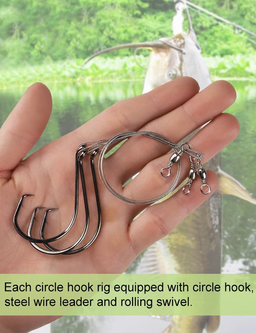 YVUDW Circle Hook with Steel Wire Leaders for Fishing Saltwater 30pcs Circle Hooks Rigs Steel Leader with Circle Hook Catfish Rig