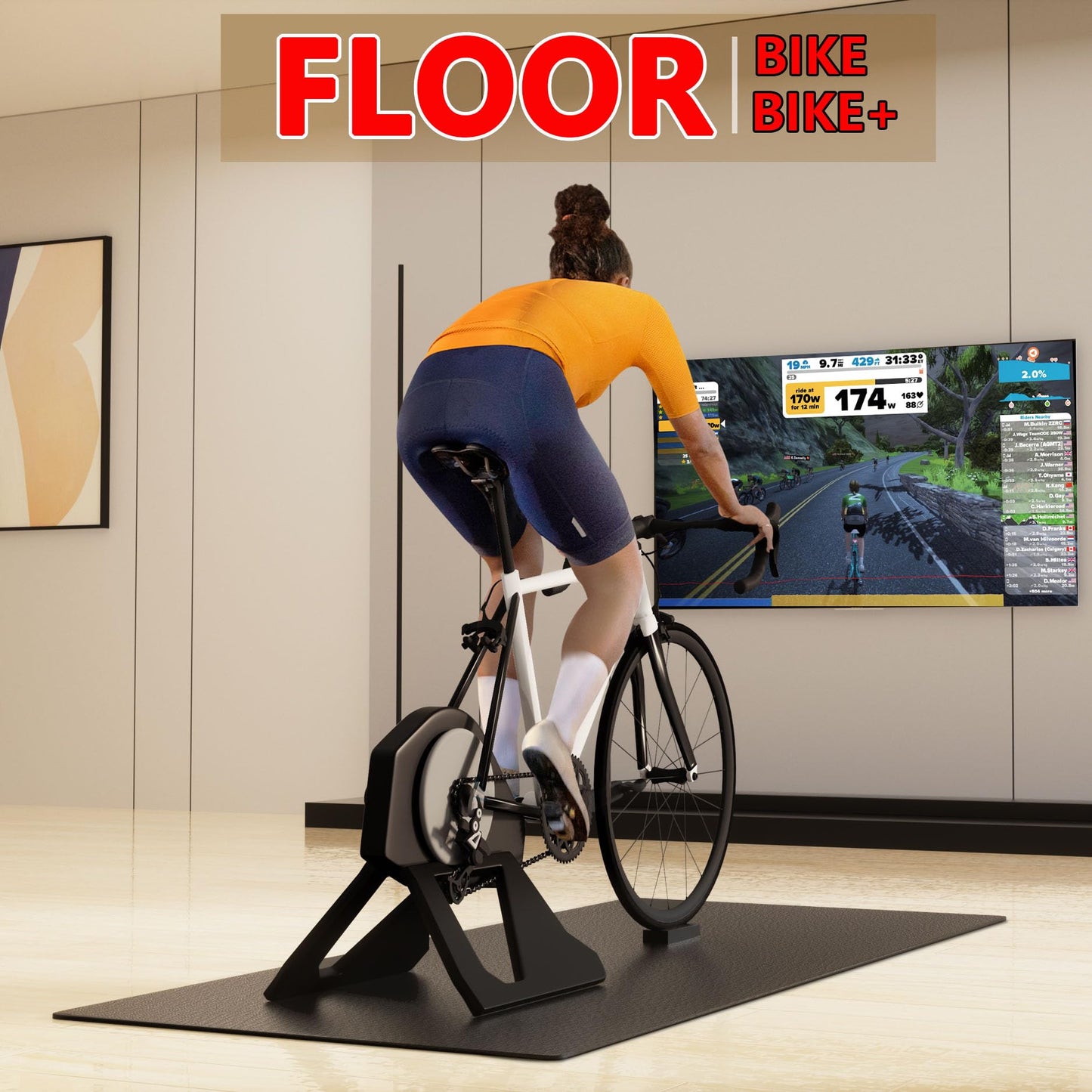 ABBER 36-102 Row Mat Compatible with Peloton Bike, Elliptical, Under Exercise Mat Pad for Stationary Indoor Spin Bike,Hardwood Floor Exercise Equipment Machine