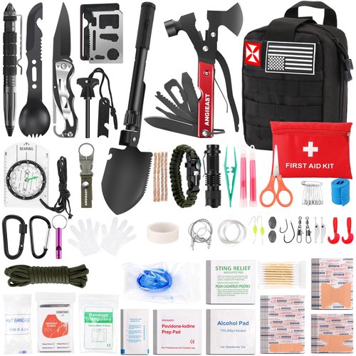 Survival Kit 256 in 1, First Aid Kit Survival Gear Tools Trauma Kit with Molle Pouch for Outdoor, Camping, Hunting, Hiking, Earthquake, Home, Office, Gifts for Men Dad Husband Women (Black)