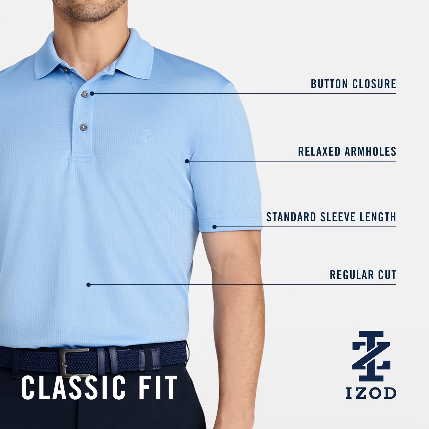 IZOD Men's Performance Golf Grid Polo, Bright White, Large