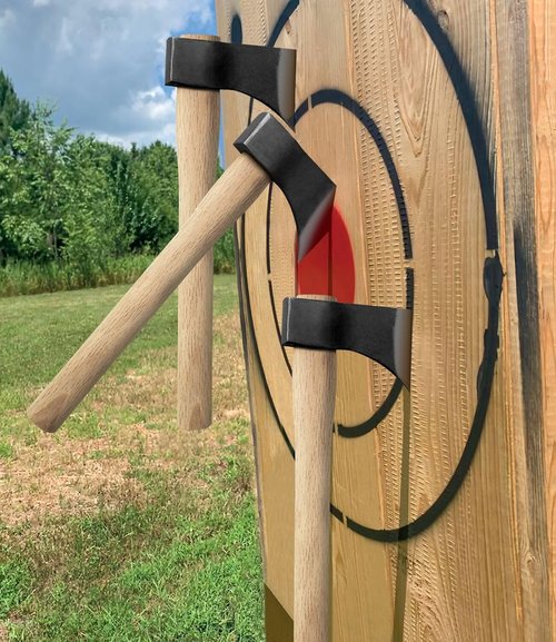 WICING 15.7" Throwing Axe, 1065 Manganese Steel Throwing Hatchet Beech Wood Handle for Axe Throwing Competitions - 3 Pack
