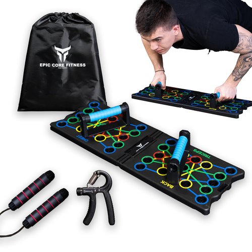 EPIC CORE FITNESS Push Up Board, Portable Multi-Function Foldable 32 in 1 Push Up Bar, Jump Rope and Push Up Handles, Strength Wrist Equipment for Men & Women, Professional Pushup System for Chest,