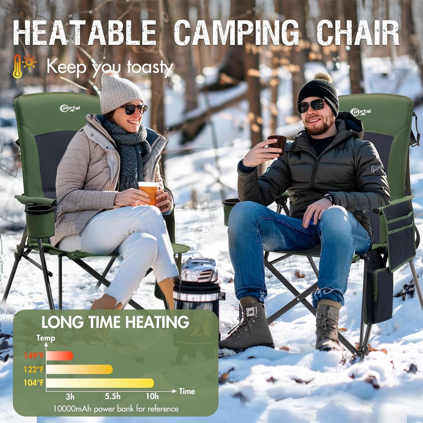 PORTAL Oversized Folding Camping Chair High Back Portable Lawn Chairs for Adults Outdoor Sports with Hard Armrest Cup Holder，Supports 400LBS Black