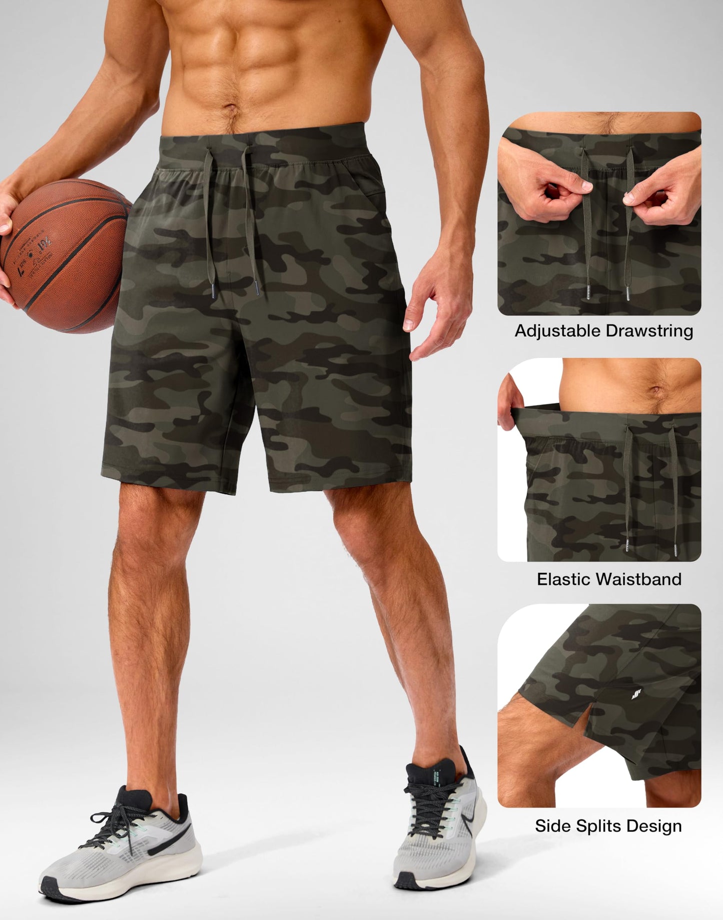 Men's Running Shorts with Zipper Pockets 9 Inch Lightweight Quick Dry Gym Sports Athletic Workout Basketball Shorts for Men (Green Sage, M)